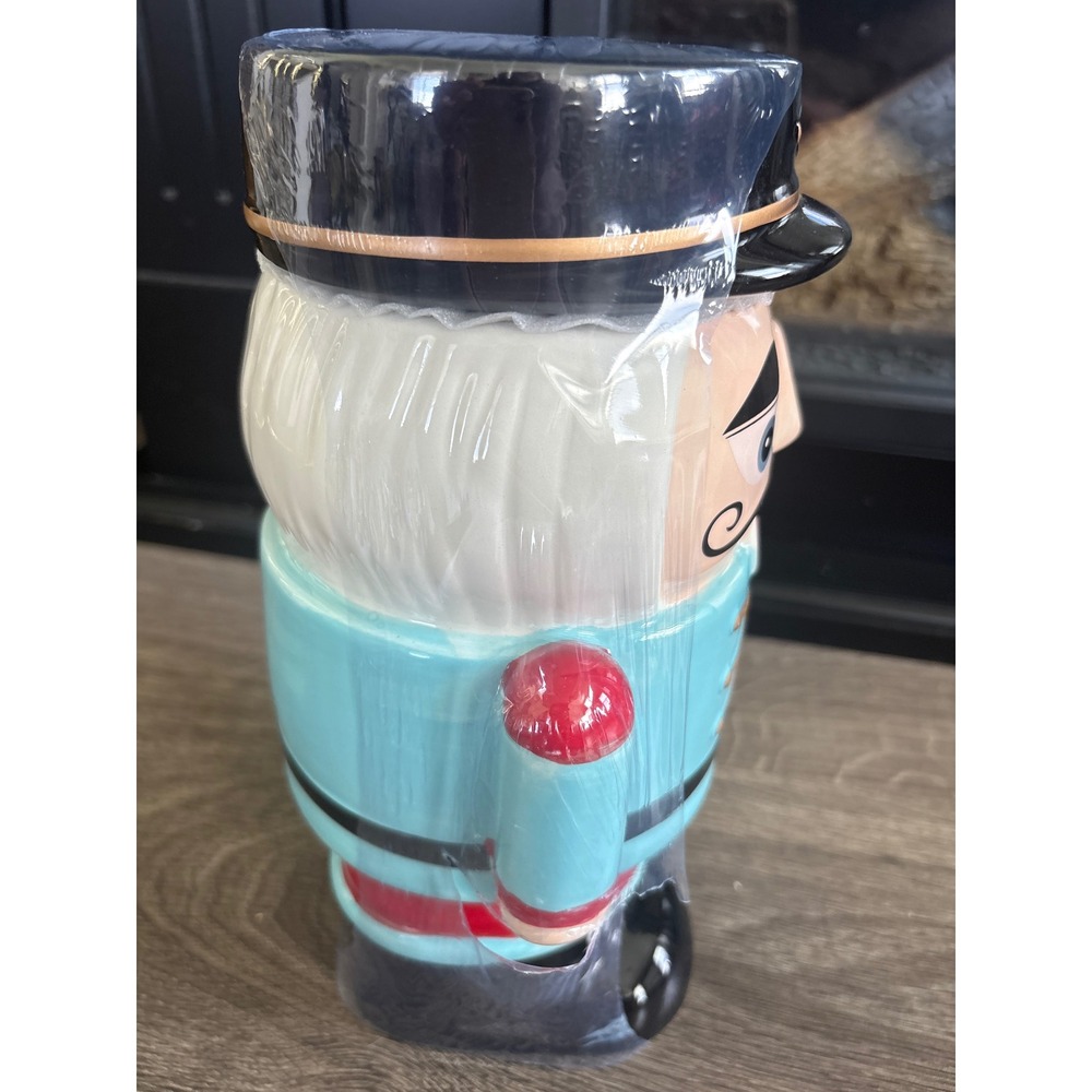 Sleigh Bell Bistro Nutcracker Cookie Jar Blue Ceramic Holiday Decor 10.5 Inch - Picture 5 of 6
